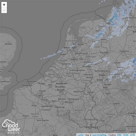 Neerslagradar met voorspelling voor de komende uren