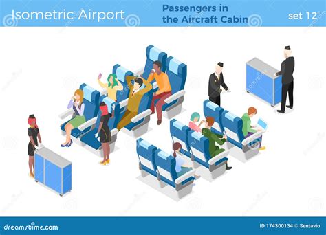 Illustratie van een team van cabinepersoneel dat passagiers begroet