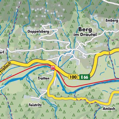 Kaart met wandel- en fietsroutes rondom Berg im Drautal