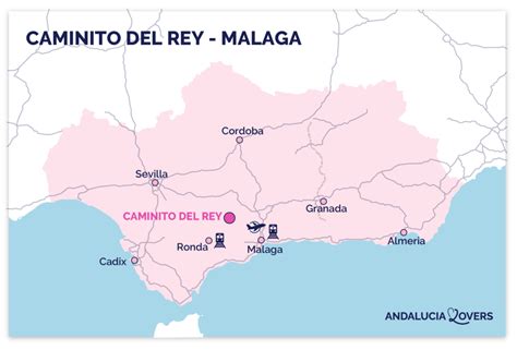 Kaart van Andalusië met de locatie van El Caminito del Rey ten opzichte van Málaga