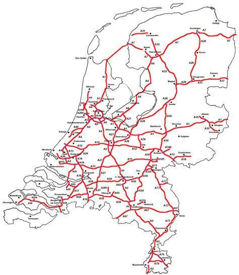 Overzichtskaart met de belangrijkste grensovergangen en snelwegen tussen Nederland en Duitsland.