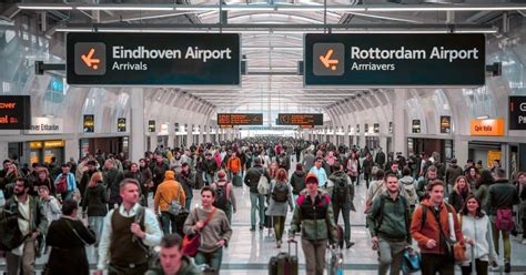 Infographic met de aanbevolen aankomsttijden op Eindhoven Airport, afhankelijk van vluchttype en parkeeropties.