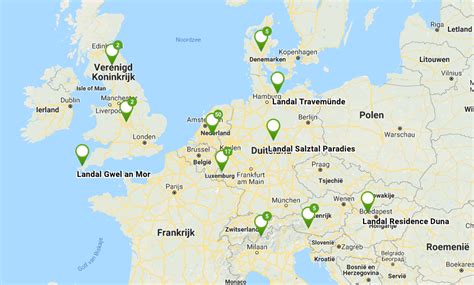 Overzichtskaart met de Landal parken in Nederland en Europa