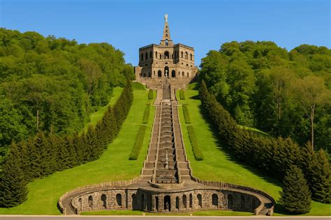 Impressie van het verlichte Bergpark Wilhelmshöhe tijdens de kerstperiode