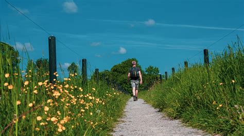 Wandelaar op een pad door het Limburgse heuvellandschap